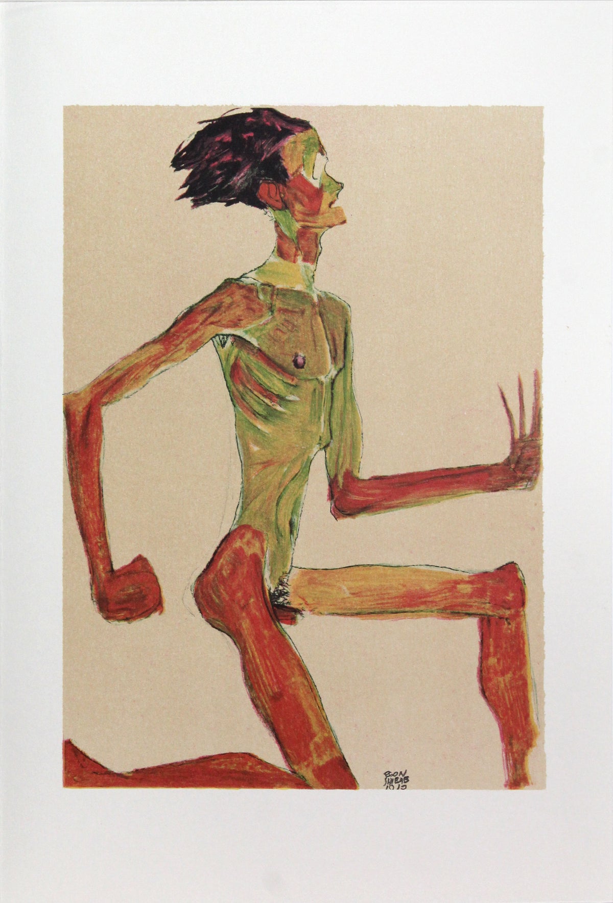 Egon Schiele - Kneeling Male Nude in Profile, Facing Right