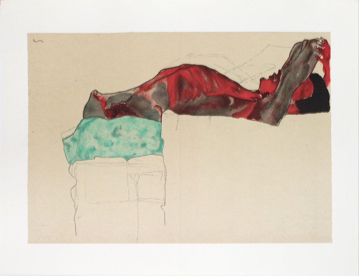 Egon Schiele - Reclining Male Nude wuth Green Cloth