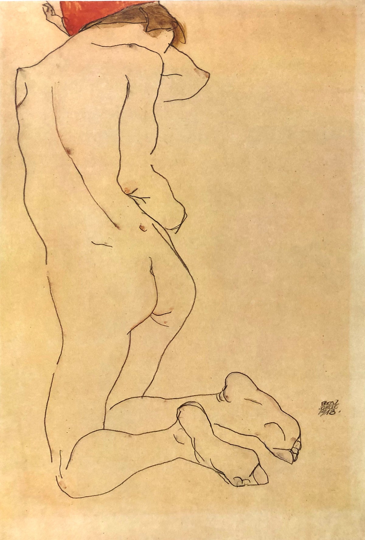 Egon Schiele - Bare back with red band 1913