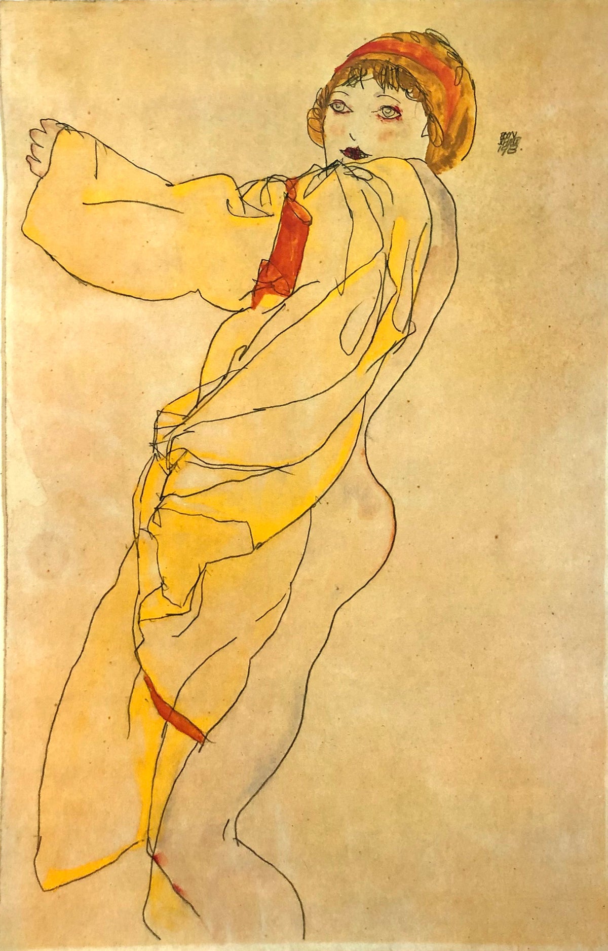 Egon Schiele - Standing Woman with Orange Headband and Dress 1913