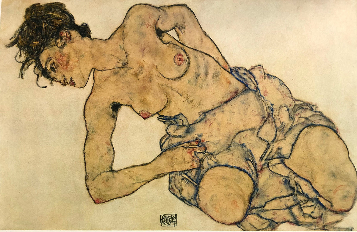 Egon Schiele - Crouched half-naked
