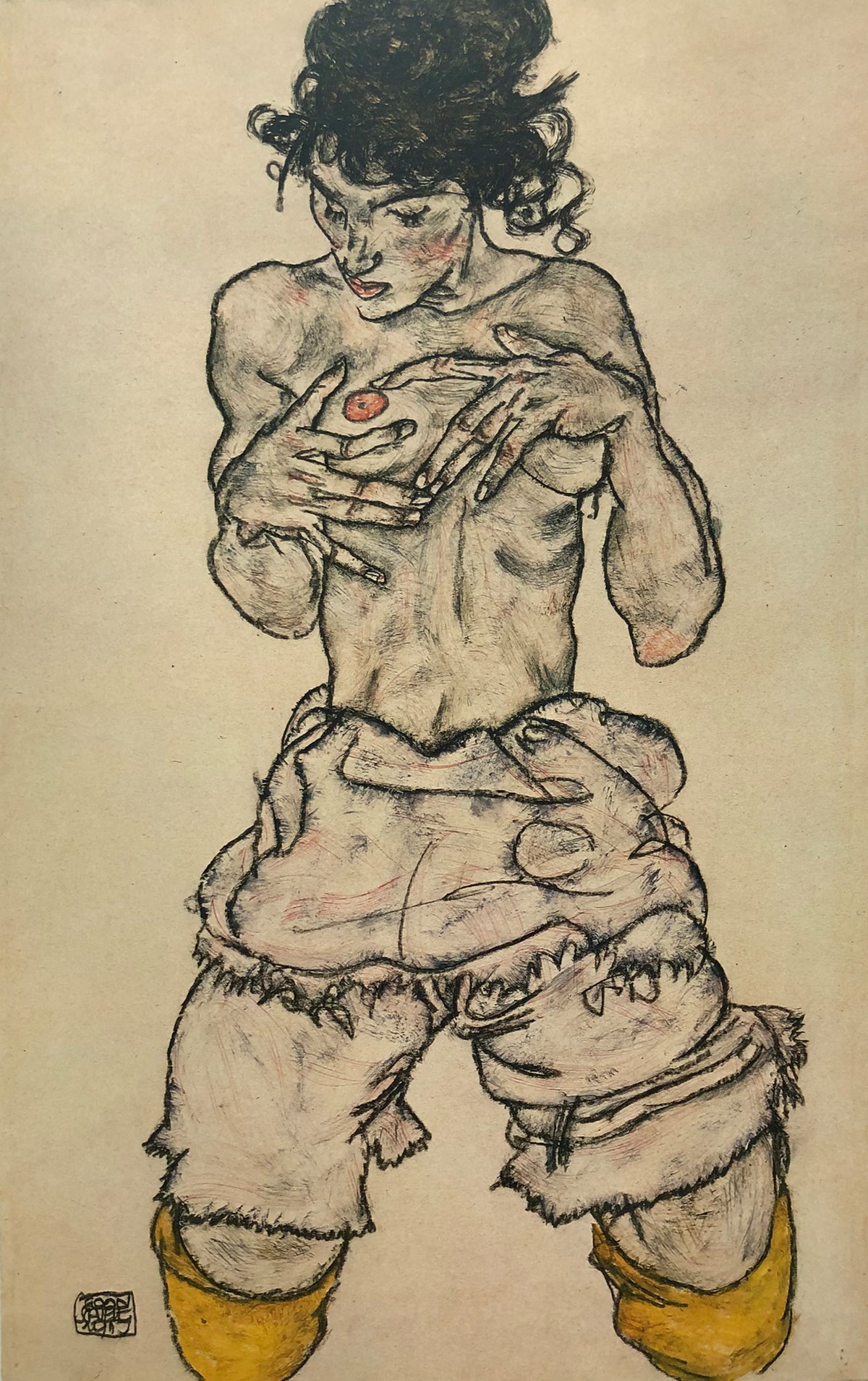 Egon Schiele - Half-naked on knees