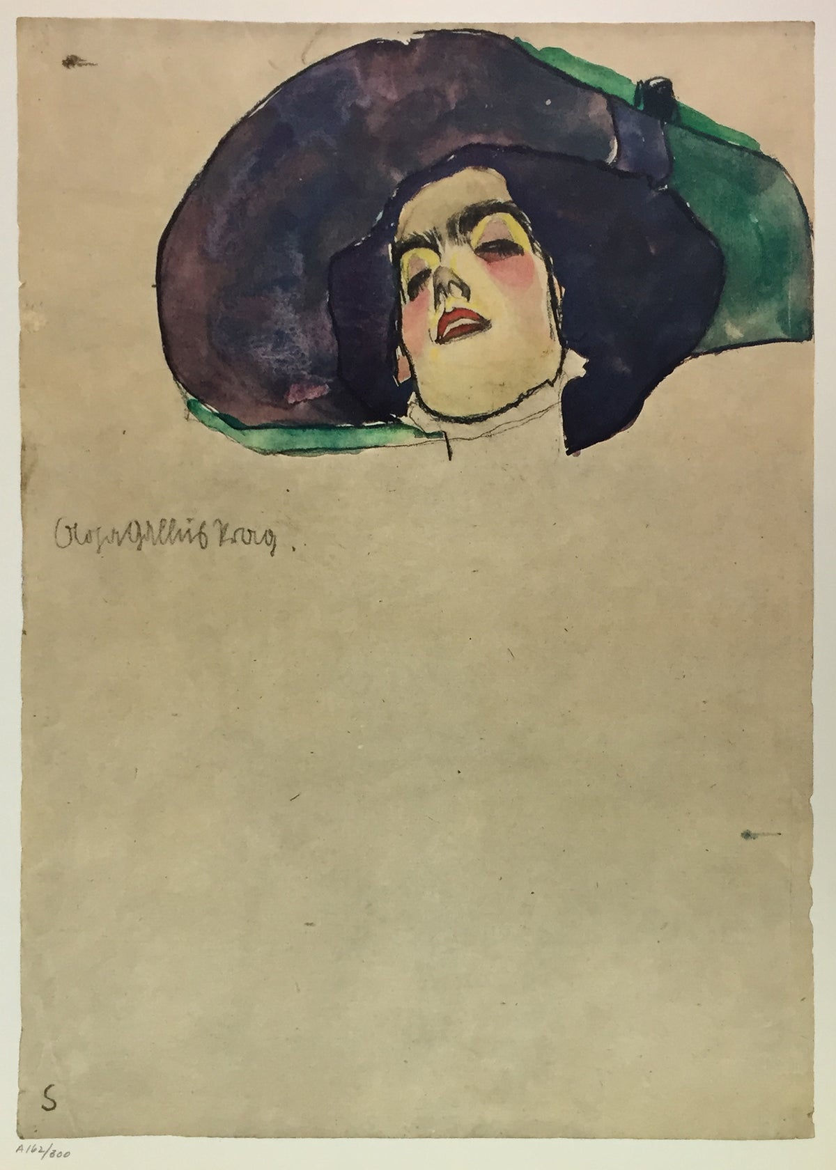 Egon Schiele - Woman's Head with Wide-Brimmed Hat