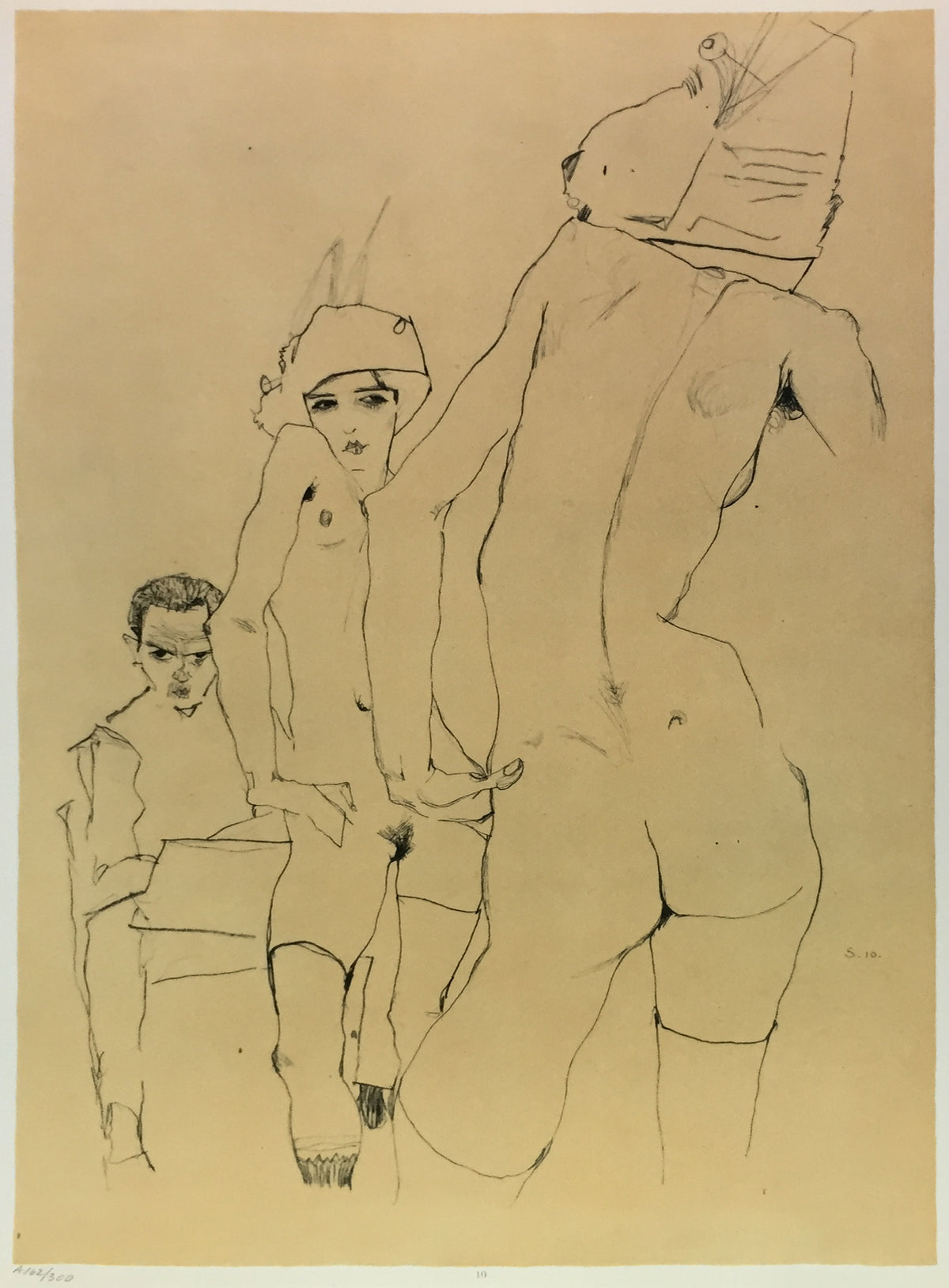 Egon Schiele - Schiele Drawing a nude Model before a Mirror