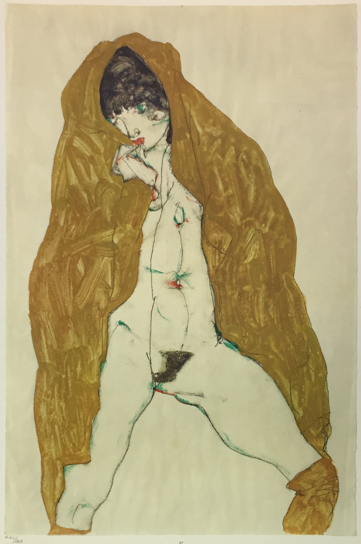 Egon Schiele - Female Nude with Yellow Shawl