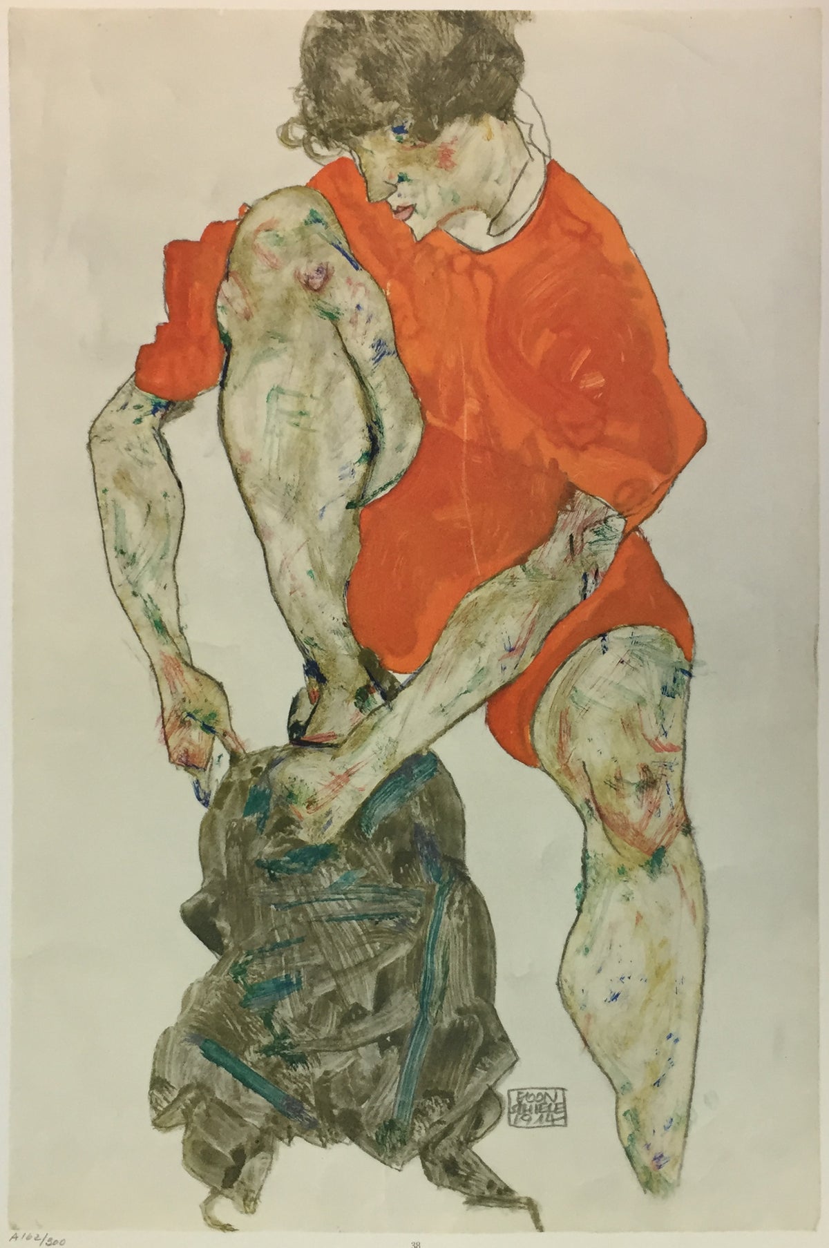Egon Schiele - Female Model in Flame Colored Dress