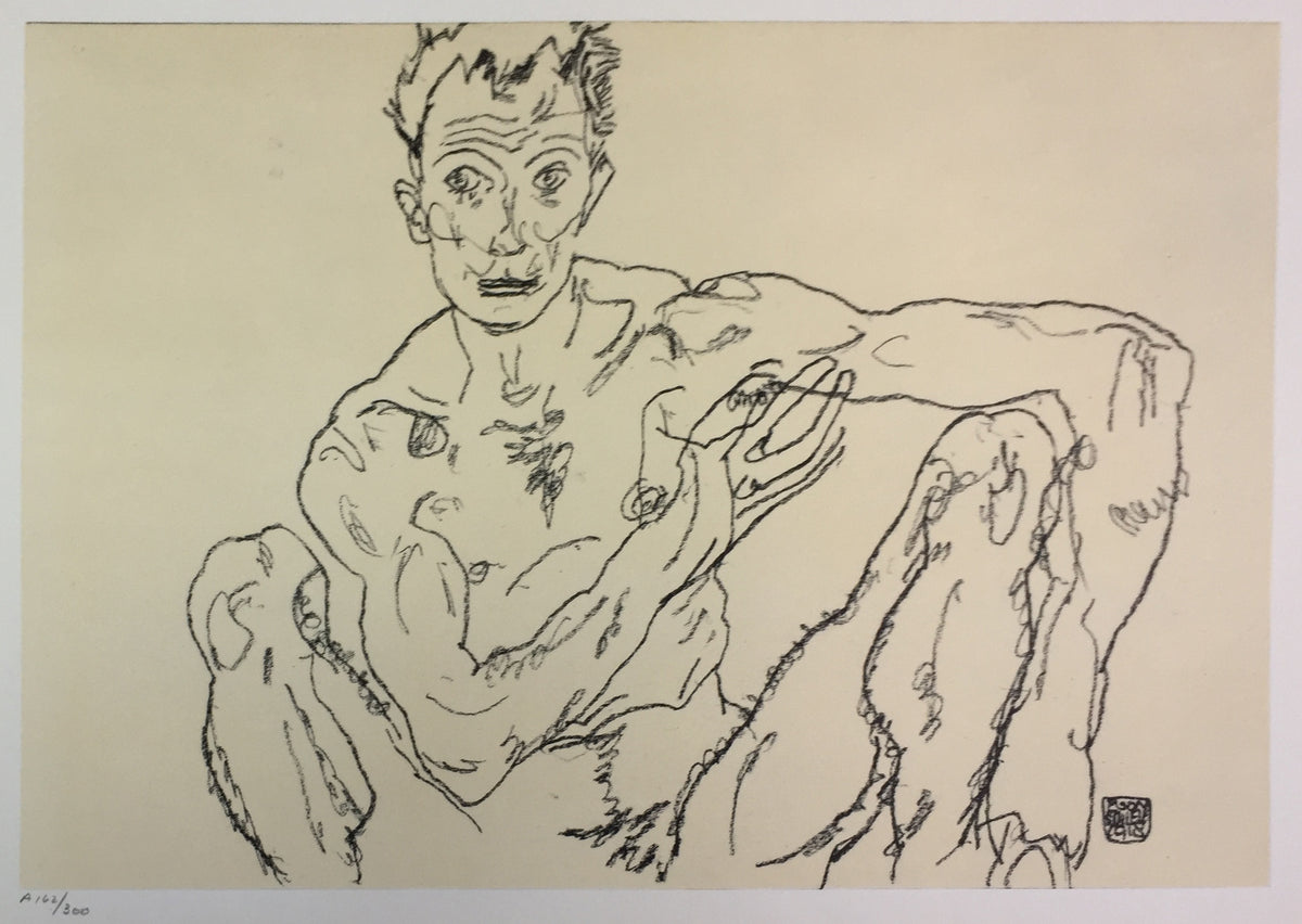 Egon Schiele - Nude Man Crouching (self-portrait)