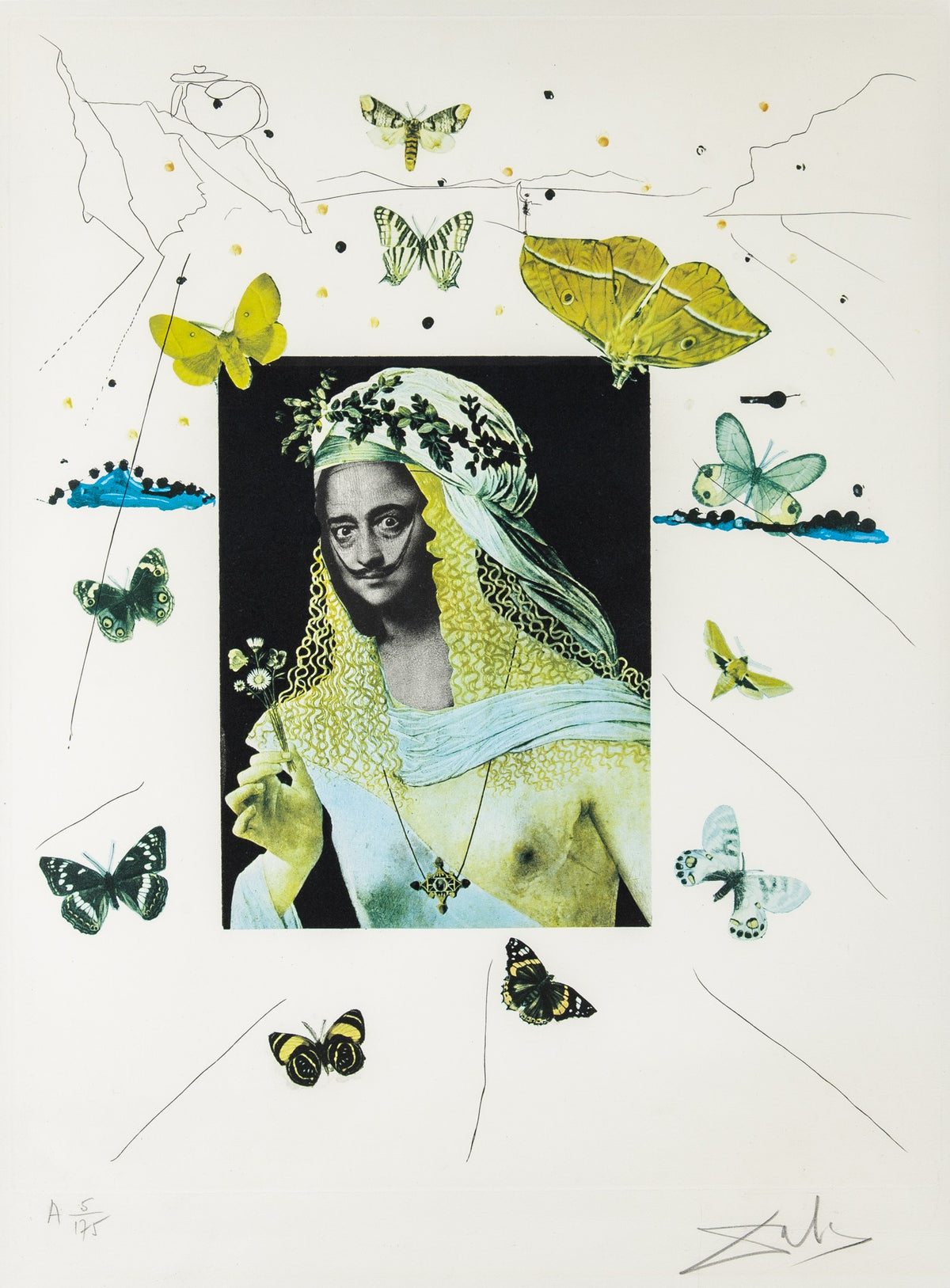Salvador Dali - Surrealist Portrait of Dali Surrounded by Butterflies