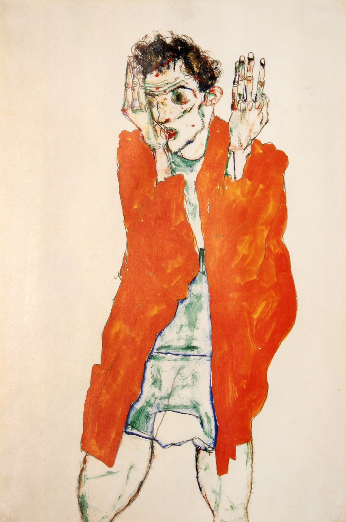 Egon Schiele - Selbstdarstellung Mit Orangefarbenem Umhang