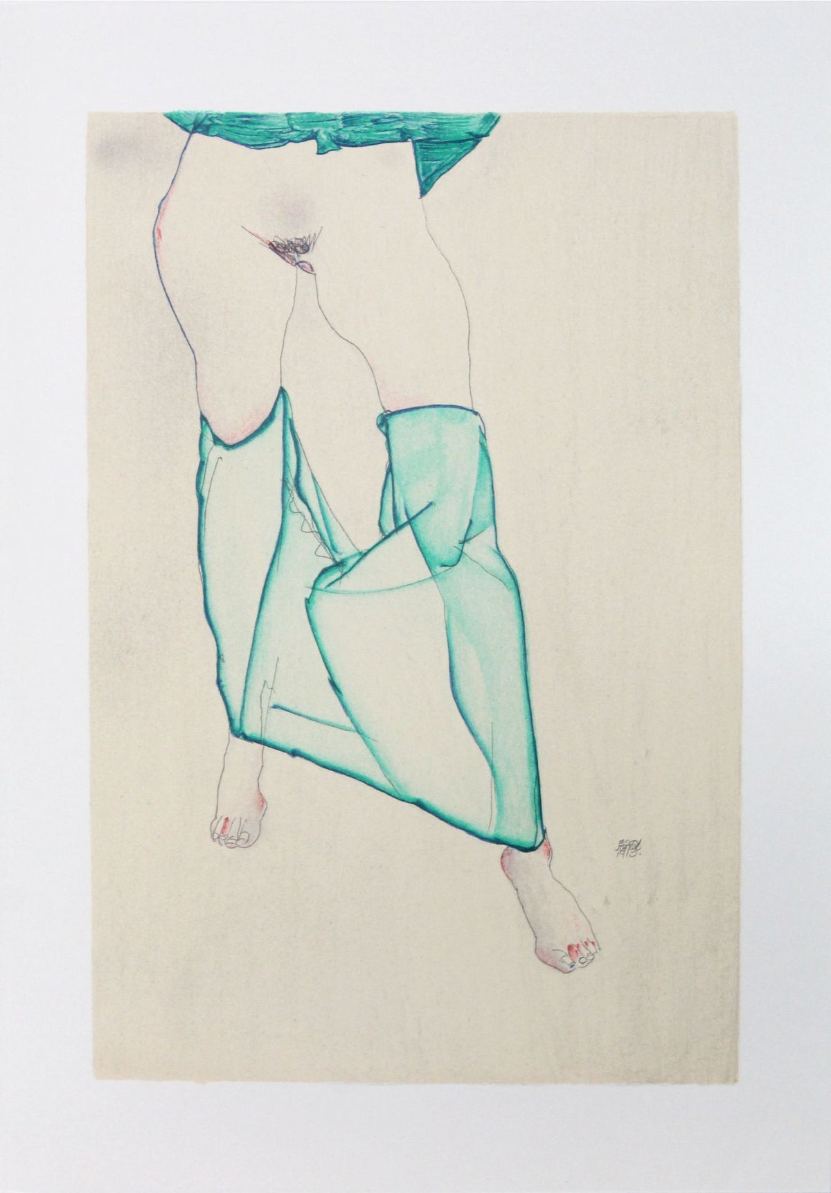 Egon Schiele - Standing Female Nude from the Waist Down with Green Garment
