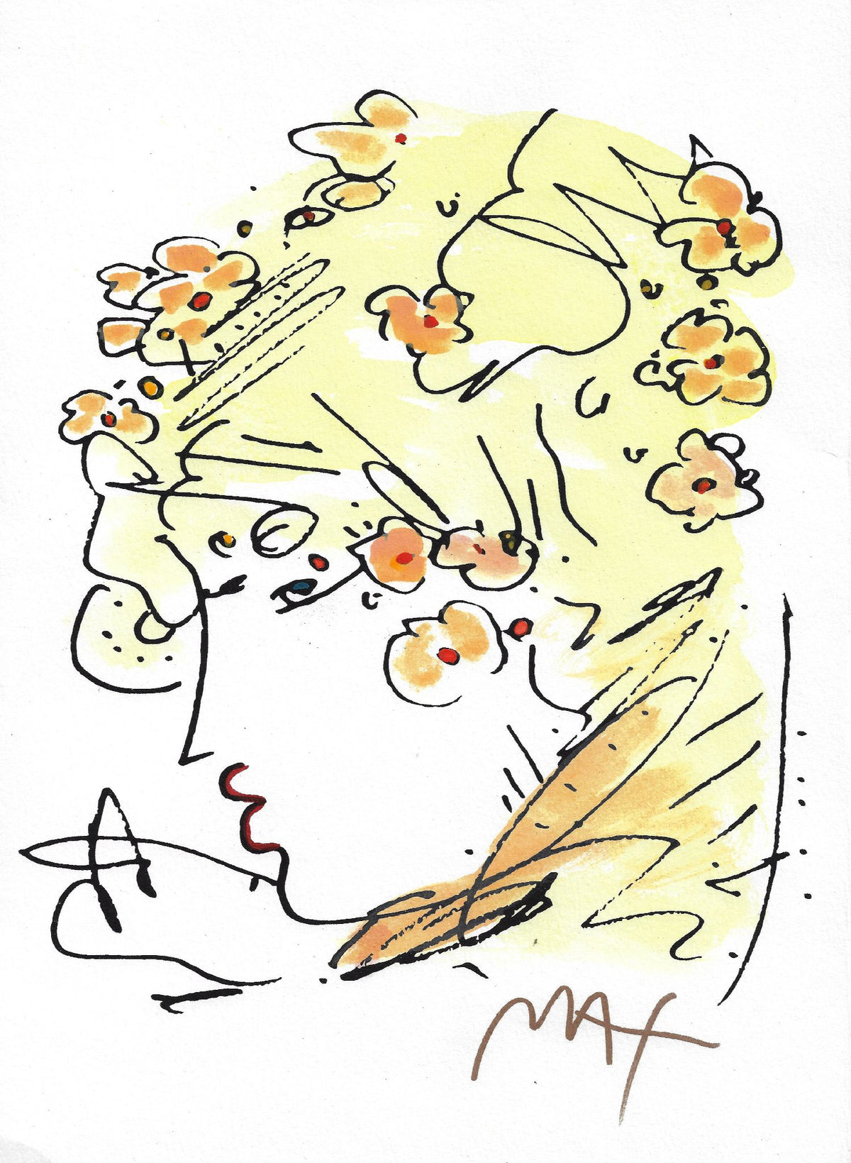 Peter Max - Profile with Flowers
